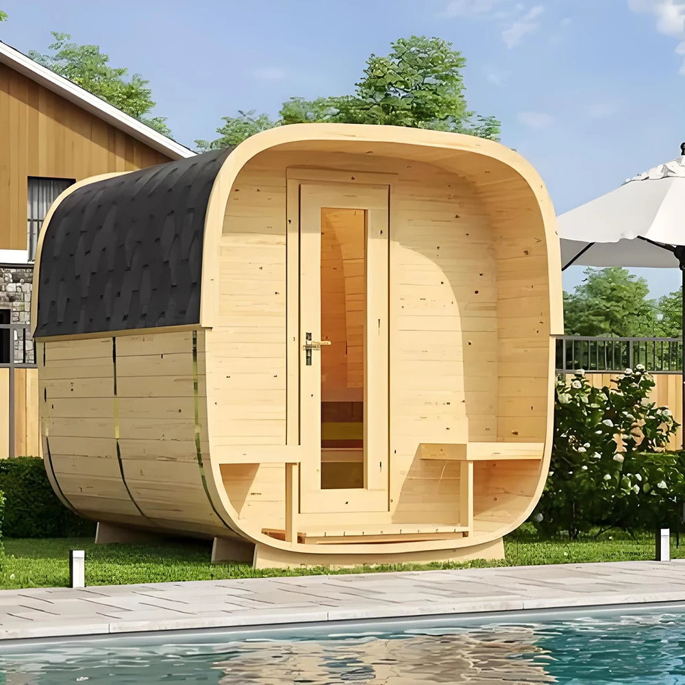 custom stylish 4-person outdoor cubic sauna Traditional sauna Infrared sauna Wooden house with Windows