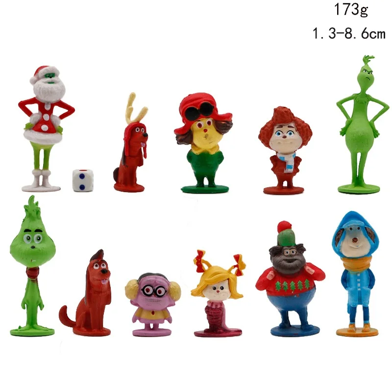 12pcs Grinch Cartoon PVC Doll Toy Figure Statues for Cake Decoration