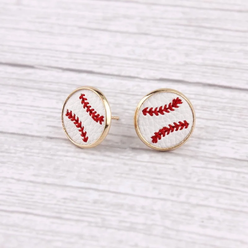 
Women Daily Sports Back to School Jewelry Needlework Embroidery Softball Baseball Button Stud Leather Earrings New Design 