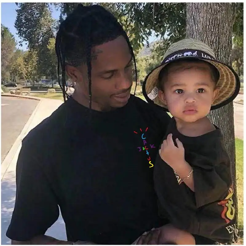 Rapper Cactus Jack Rainbow Alphabet Print T-shirt Hip Hop Quality Cotton Short Sleeves Men Wome Oversized Tops