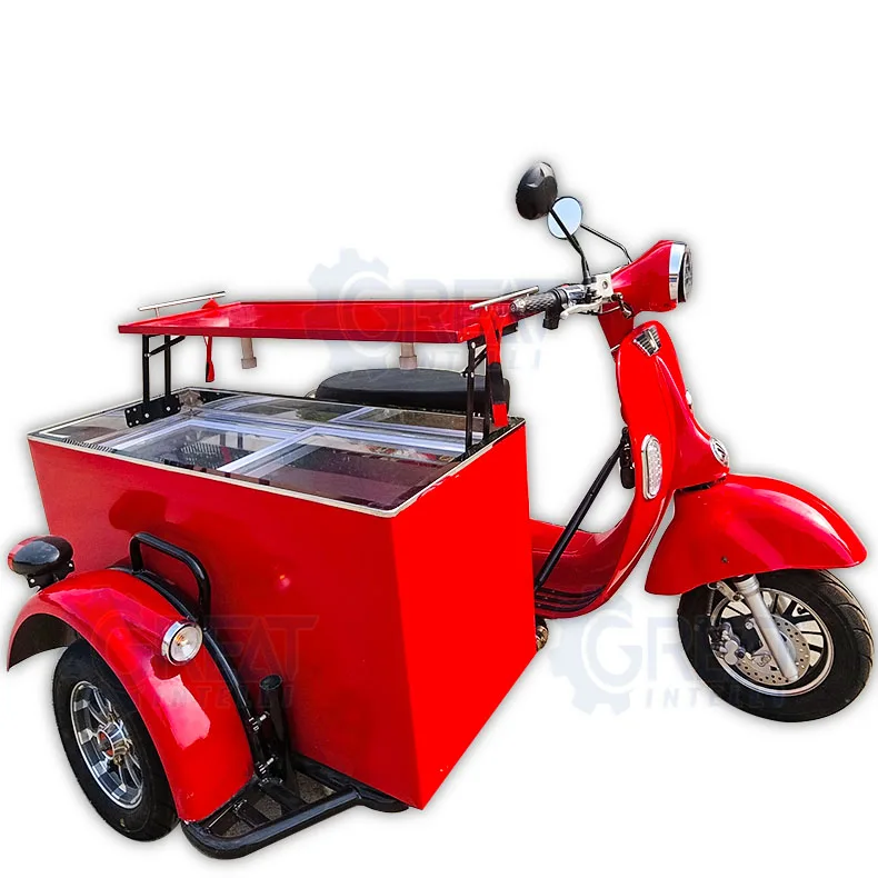 Event Stand Moped Sidecar Icecream Machines Electric Mobile 3 Wheels Ice Cream Cart Scooter with Freezer Bike
