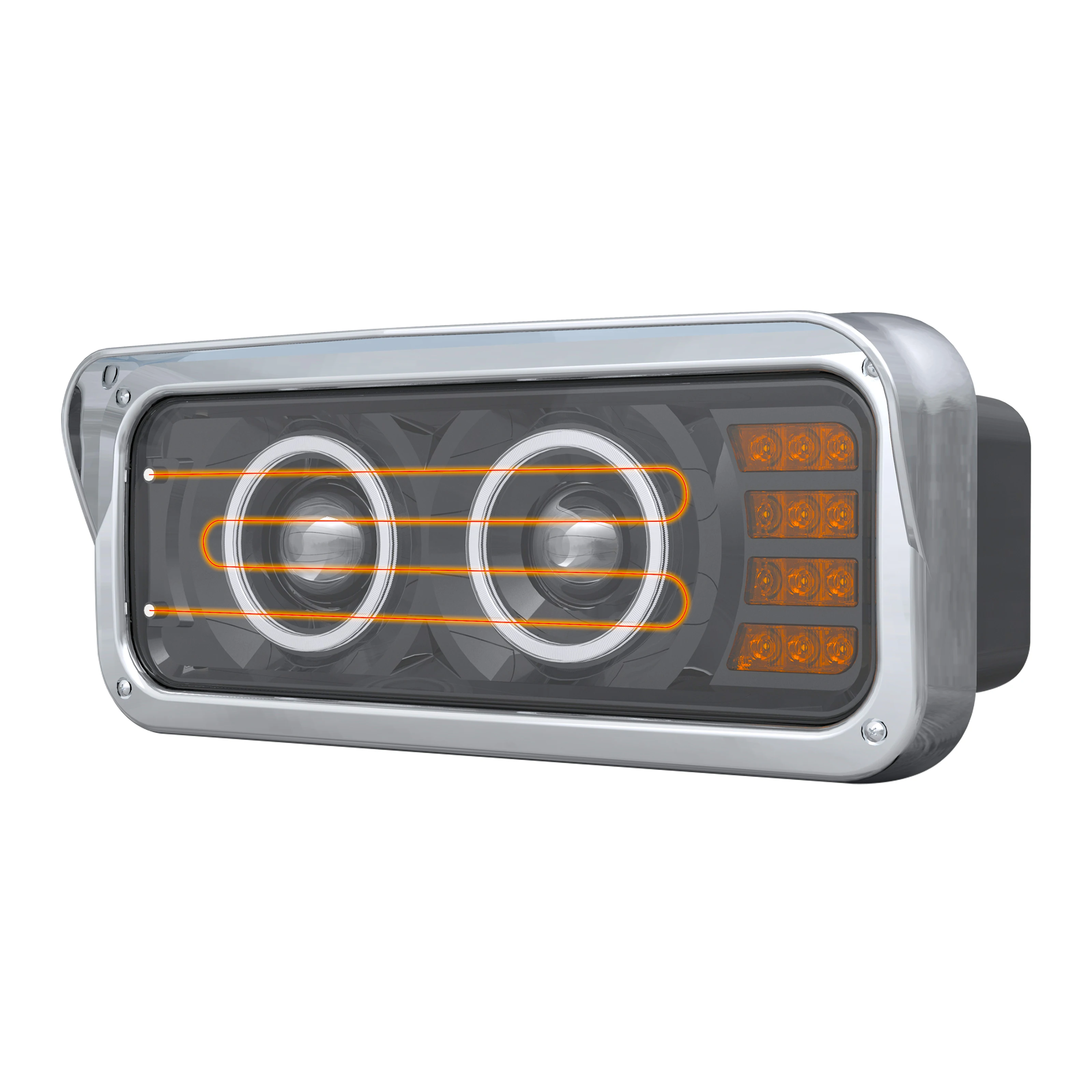 Chrome Plastic Dual Rectangular LED Headlight for Kenworth T600 T800 W900 Peterbilt 378 Trucks with Clear Lens faros de leds