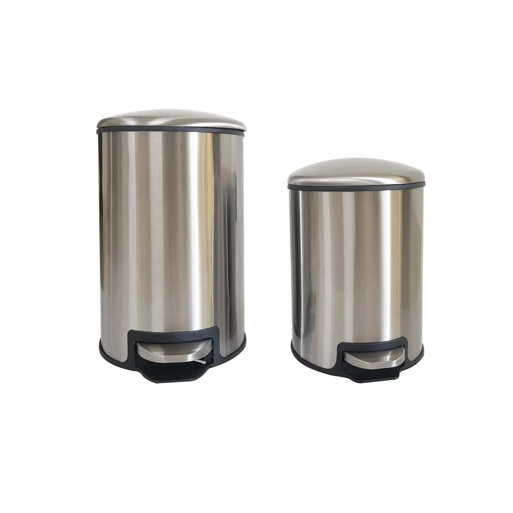5L Polish Powder Coating Stainless Steel Pedal Bin Metal Trash Can Metal Waste Bin With Arch Lid