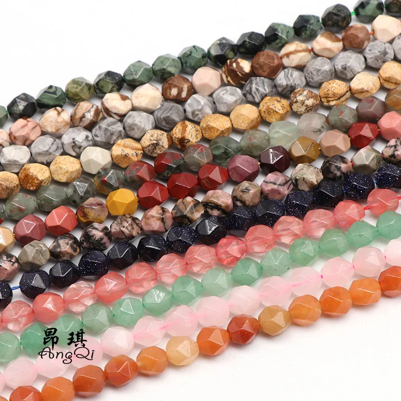 Wholesale Diamond Faceted Gemstone Beads Round Cutting Natural Aventurine Agate Stone Beads For Jewelry Making
