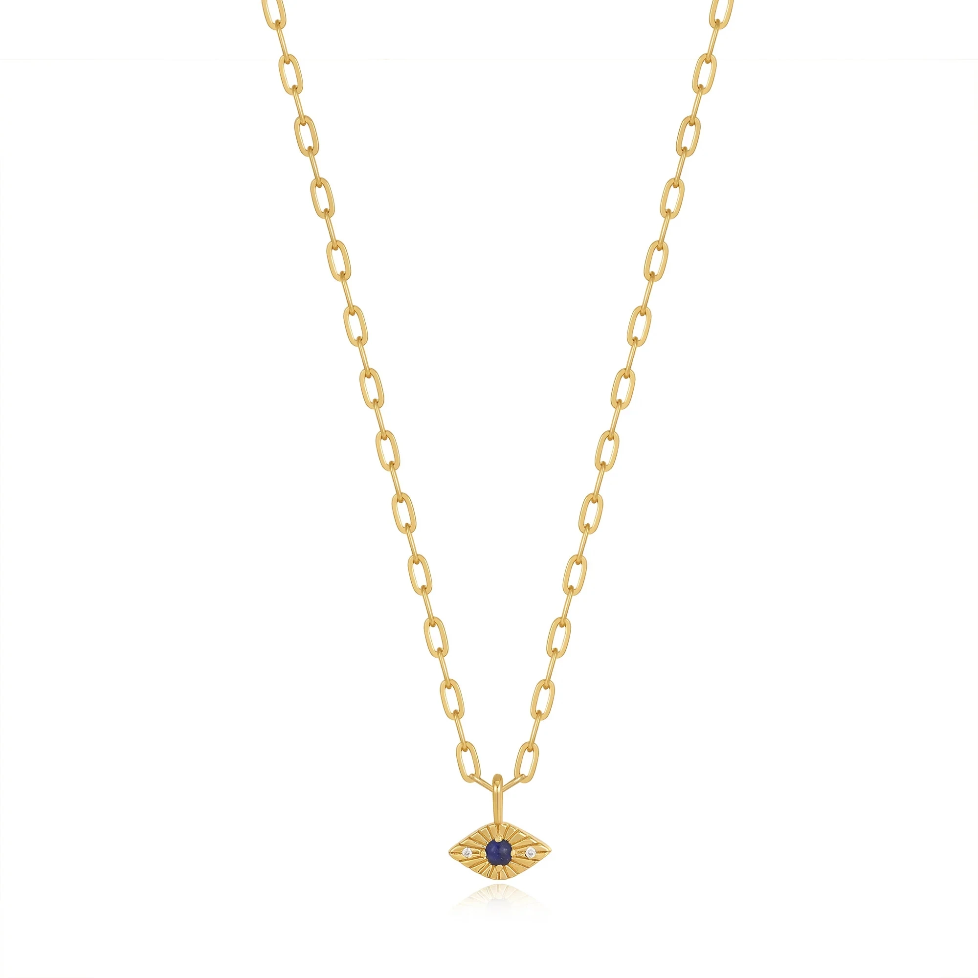 Trendy Jewelry Gold Plated Necklace Chunky Link Chain Blue Lapis Evil Eye Necklace