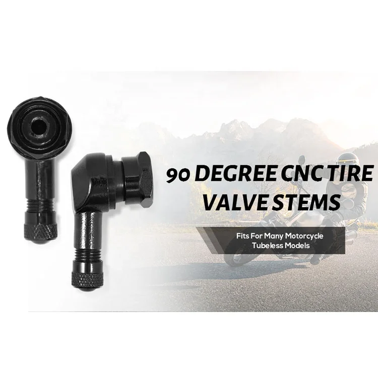 Black 90 Degree Angle CNC Motorcycle Valve Stems Tire 10mm Pair 11.3mm Rim Holes Wheel Aluminum Fit for Most Motorcycle