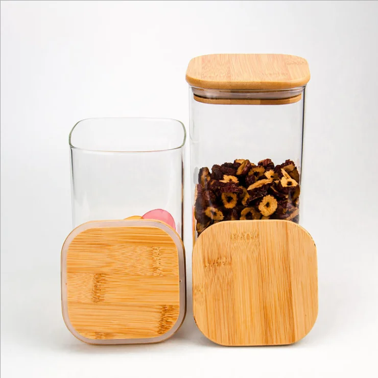 wholesale factory price different sizes square shape borosilicate glass jar with bamboo lid