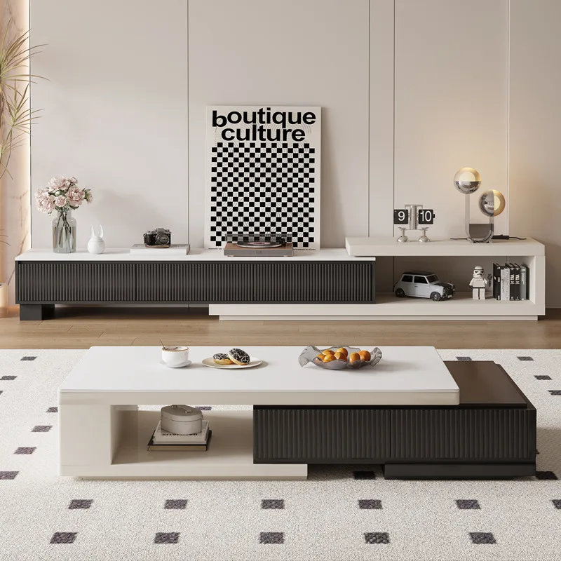 Nordic TV Stand Modern  Rectangle Coffee Table And TV Unit Cabinet Combination  Modern TV Table Set