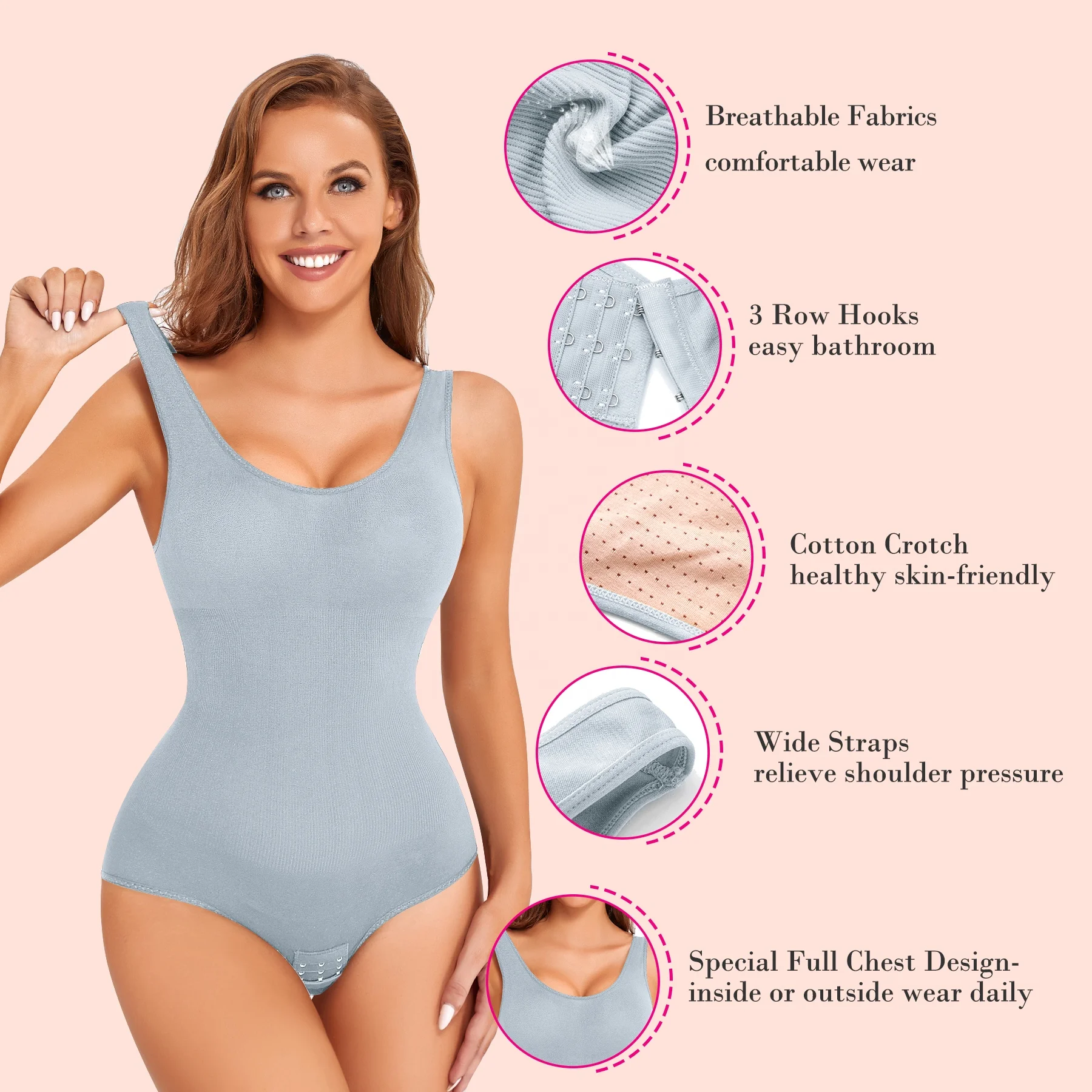 New Nebility High Elasticity Women Shapewear Bodysuit Sculpting Round Neck Seamless Waist Trainer Tummy Control Body Shaper