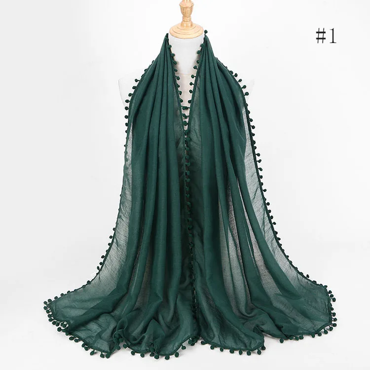 Classic simple classy Tie dyed cotton linen Hairball turban hijab shawls women muslim scarf