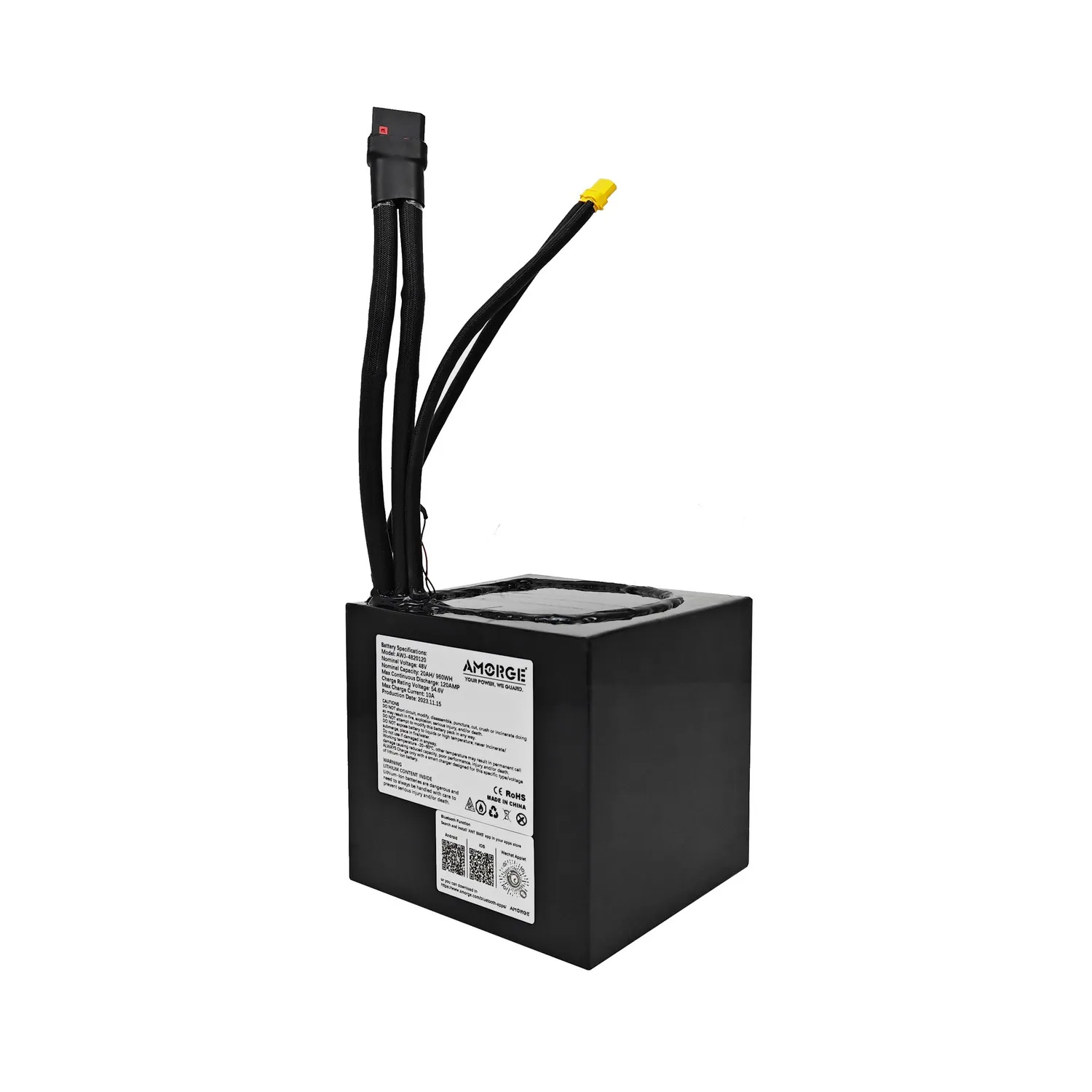 Amorge    48v 20ah 120A battery pack  with ANT Bluetooth BMS  Copper Nickel Welding battery holder