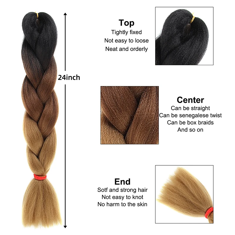 Free Sample Hot Sale Wholesale Ruwa Ombre Jumbo Braids Private Liabel Extention Expression Synthetic Braiding Hair 24 Inches