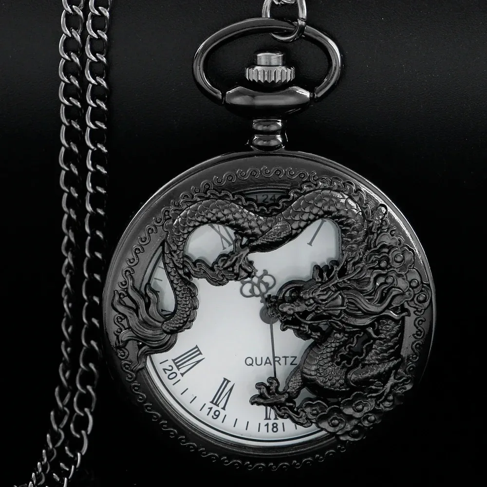 Antique Dragon Embossed Quartz Pocket Watch for Men Necklace Pendant Clock Pocket Watches men Jewelry Gift Christmas gifts