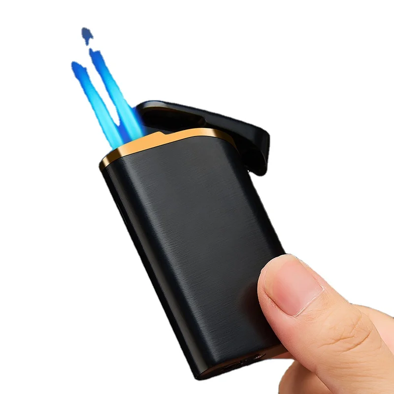 Hot sale dual fire blue flame lighter portable plasma windproof customize torch lighter for cigarette