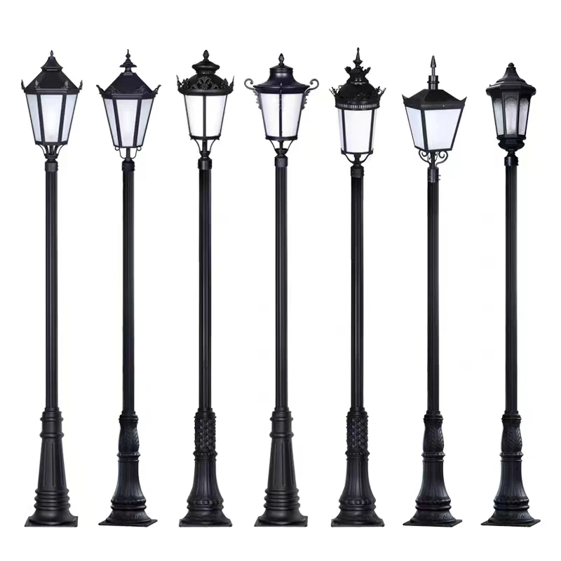 Customized 4~8 Meter Outdoor Classic Waterproof Led Garden Light Antique Street Light Garden Lamp Post and Poles Aluminum AC 90