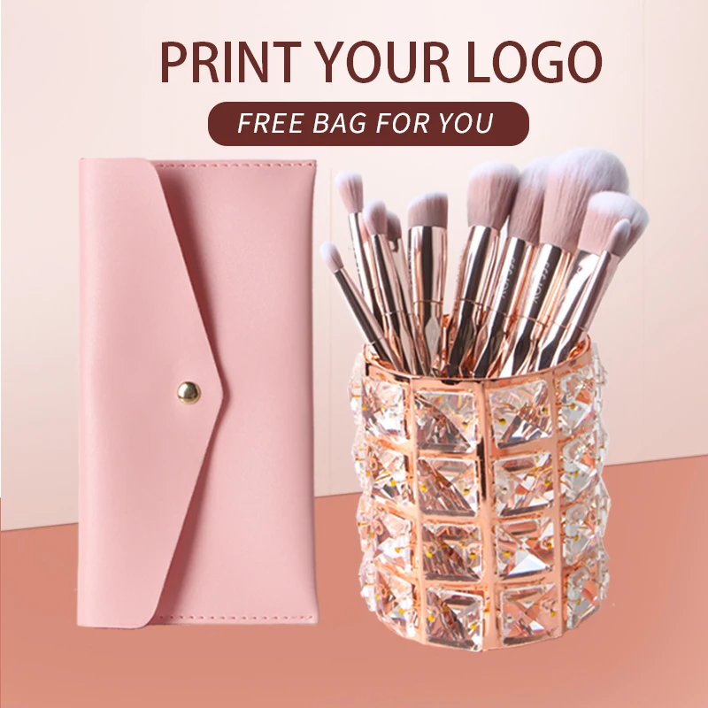 12PCS Private Logo Customized Quality Champagne Gold handle soft synthetic hair beauty wholesale Makeup Brush with free PU bag