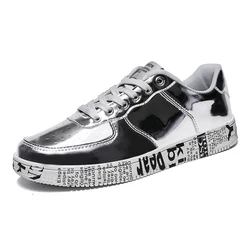 Patent Leather Upper Design Couple Print Sneakers Street Style Skateboard Sneaker For Girls And Boys