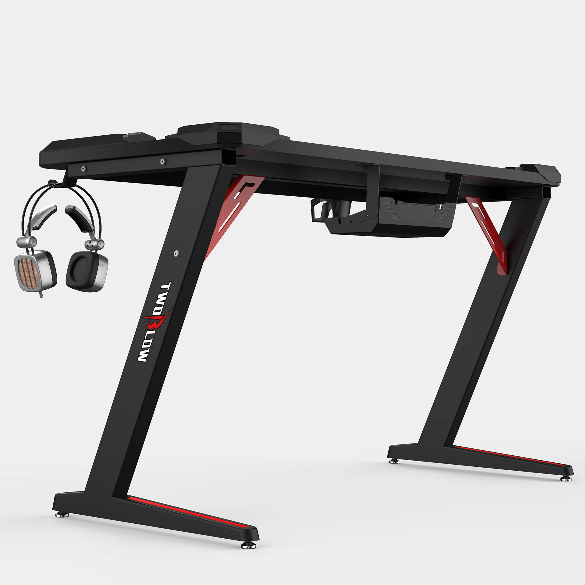 Оптовая продажа светодиодный RGB стол выдвижной деревянный компьютерный игровой с углеродистой поверхностью из МДФ для домашнего офиса и школы