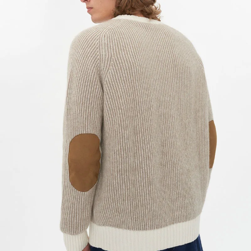 2023 custom knit sweater Men_s Cashmere Rib Knit Crew Neck Taupe knitted jumper Pullover r knit sweater men