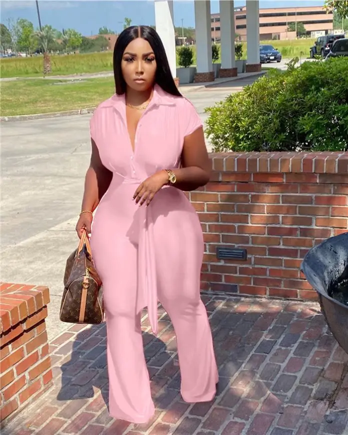 N8513-latest products 2022 turn down collar elegant jumpsuit for ladies african plus size jumpsuits
