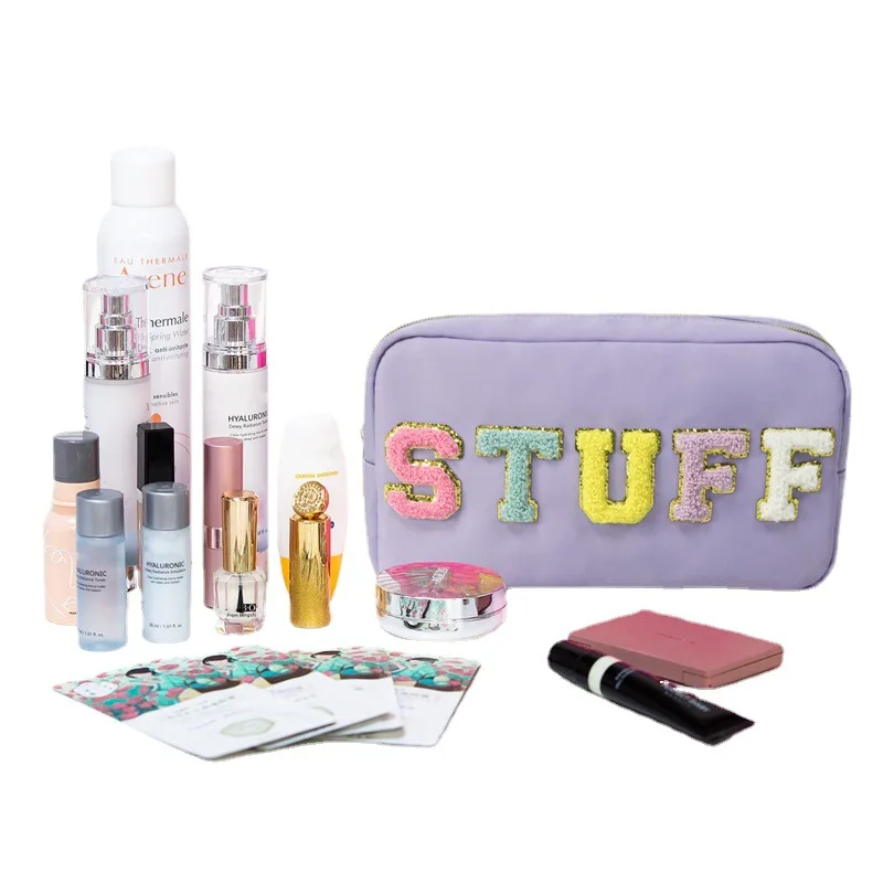 Colorful Nylon Embroidered Letter Makeup Bag Large Capacity Waterproof Wash Bag Cute Travel Cosmetic Storage Bag Customized