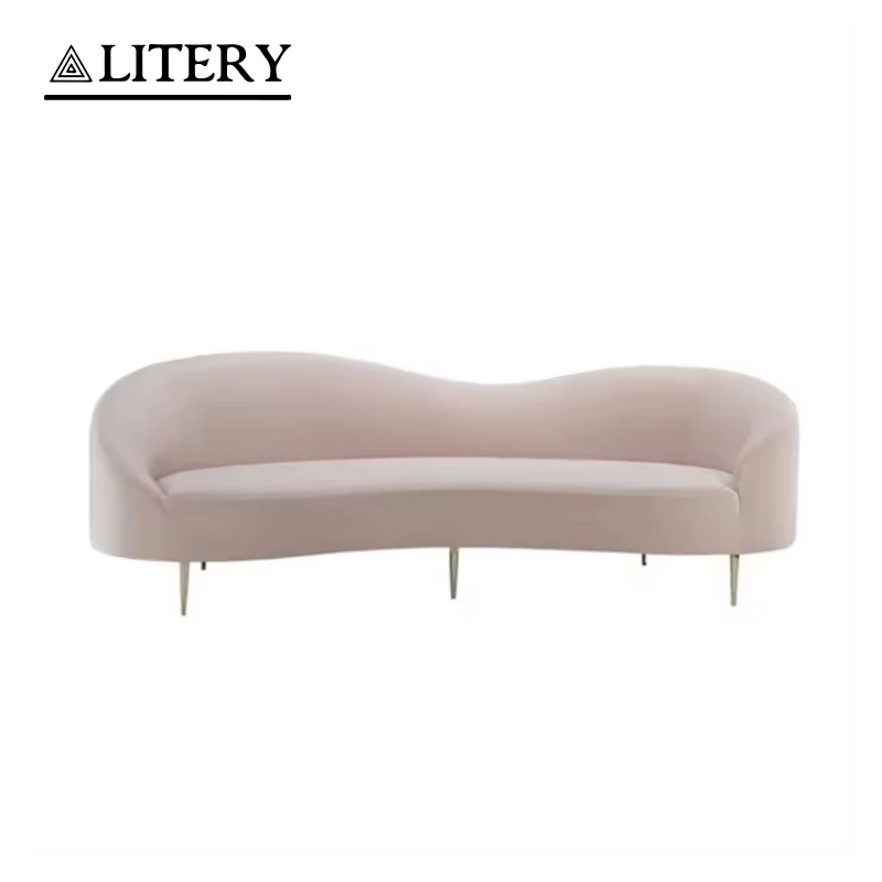 kidney shape shearling wool sofa lounge sheep skin couch curved boucle sofa teddy modern sectional sherpa living room sofa