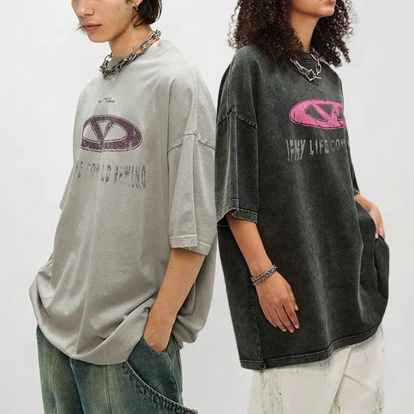 Wholesale Mens T-shirt Manufacturer Custom Streetwear Oversized Heavyweight Print Letters Acid Wash Graphic T shirt