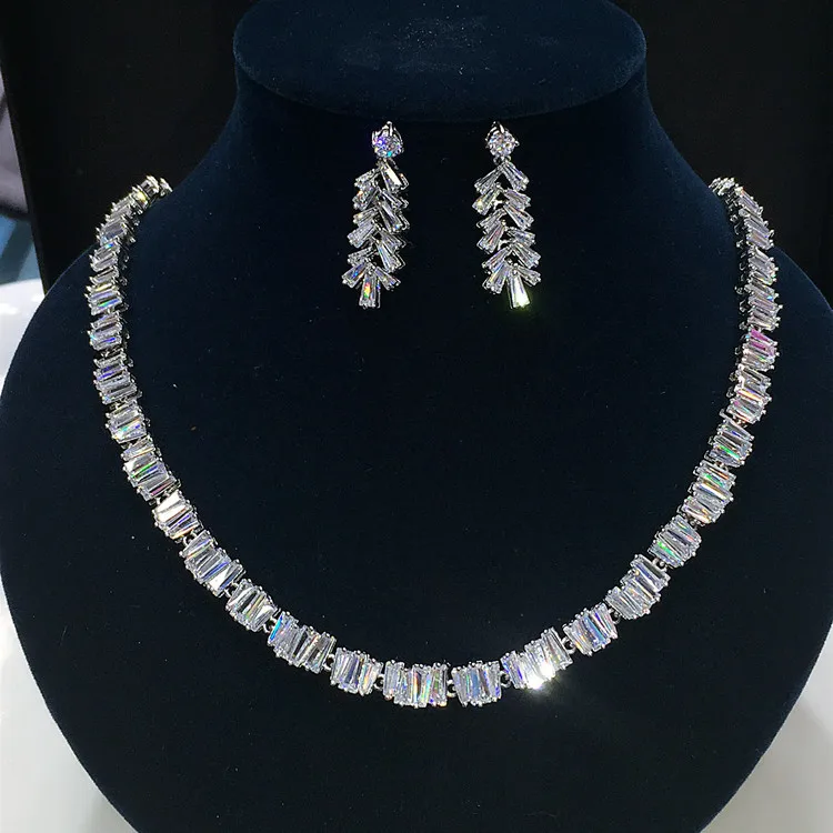 2024 New Style Rhodium Plated AAA CZ Jewelry Set,Earrings Necklace party Set for women and girls, Factory price N-295