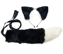 Handmade Fox Wolf Ears Headband and Faux Fur Tail for Halloween Cosplay Party Costume Accessories