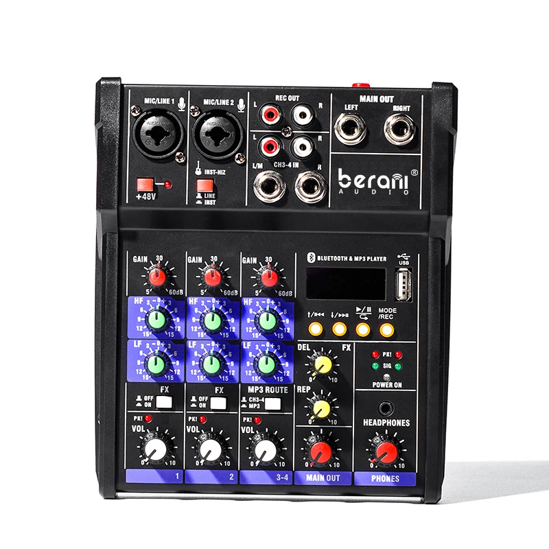 Factory Made Outdoor sound studio audio mixers mixing table 4-way Digital Mini Console Mixer 4 channel