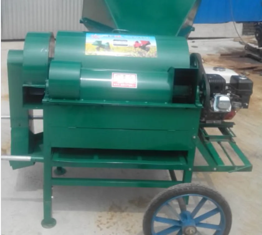 Multifunctional threshing machine for wheat, sorghum rice, grain rape soybean and other crops.  low damage rate