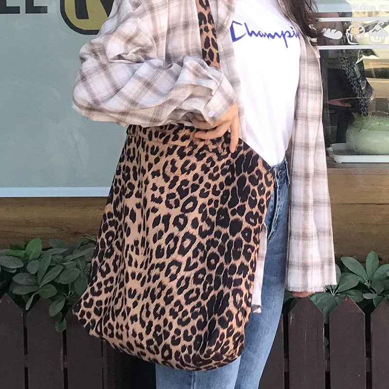Wholesale Designer Leopard Lady Fashion Handbag Casual Leopard Print Canvas Tote Bag