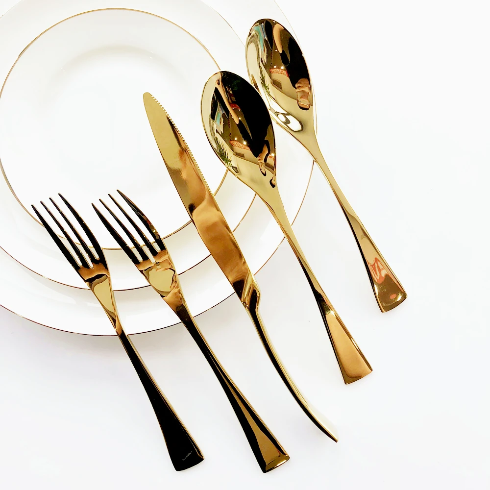Оптовая продажа, набор столовых приборов из нержавеющей стали 18/10 золотистого цвета для ресторана и свадьбы