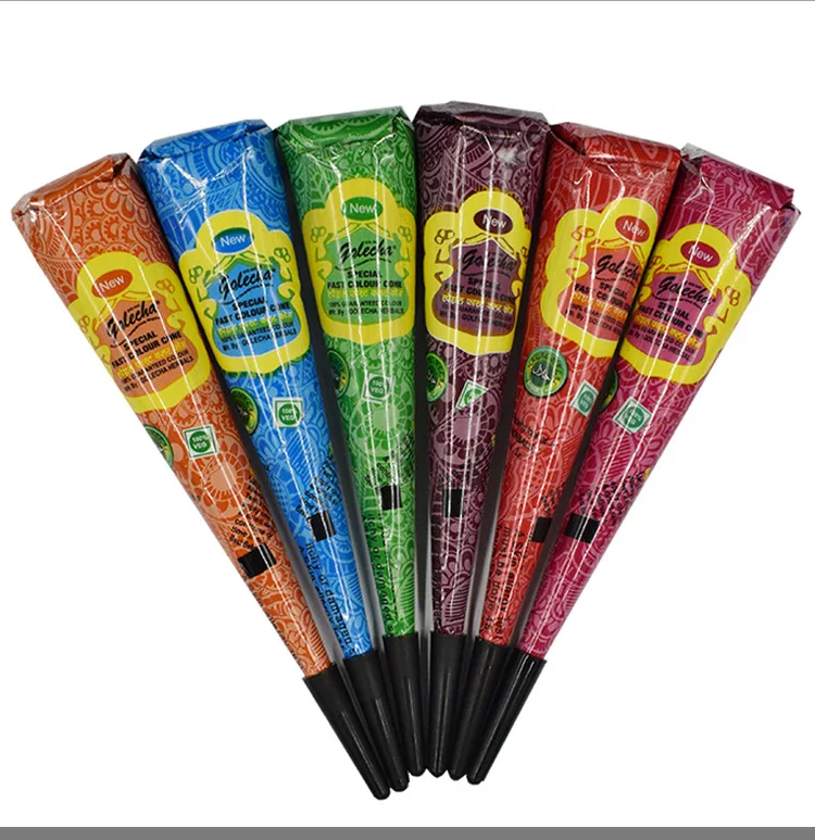 2022 Profesional Temporary 12pcs/box Manual Brow Tattoo Ink Paste Flower Henna Cone Golecha Henna Tubes