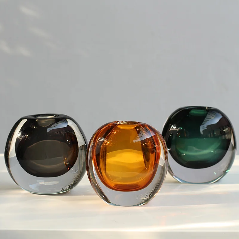 Bixuan Mouth-blown Glass Vase Modern Home Decor Design Table Centerpieces High-end Thick Heavy Solid Color Oval Bud Glass Vases