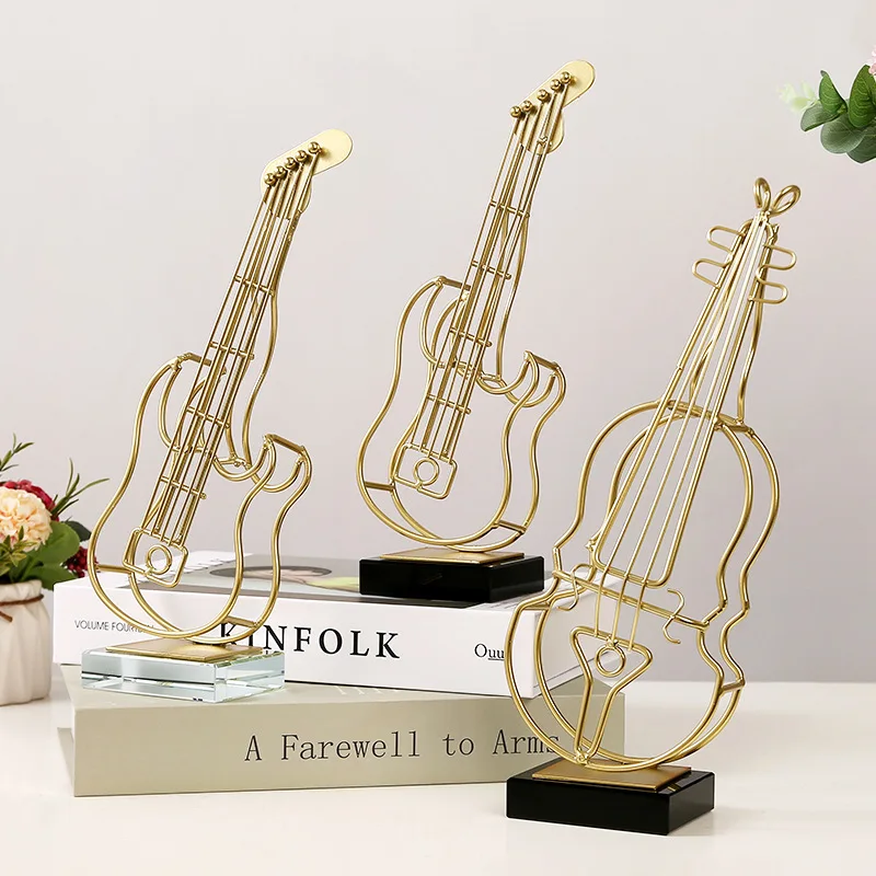 Nordic Light Luxury Golden Lines Ornaments Ins Wrought Iron Guitar Violin Ornaments Modern Home Office Creative Decorations