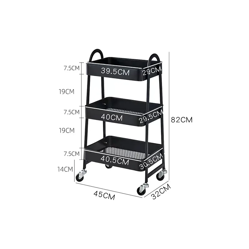 Most Popular 3 Tier Metal Mesh Kitchen Storage Trolley Organizer Rolling Storage Cart with Utility Handle