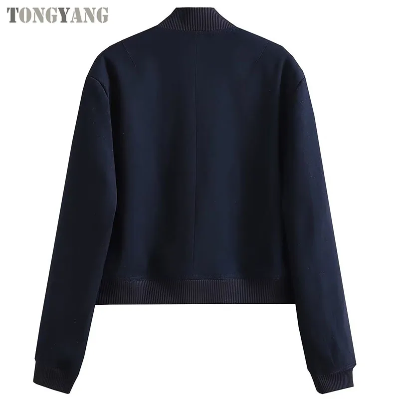 TONGYANG Women Fashion With Pockets Bomber Jacket Coats Vintage Long Sleeve Front Button Casual Female Outerwear Chic Tops