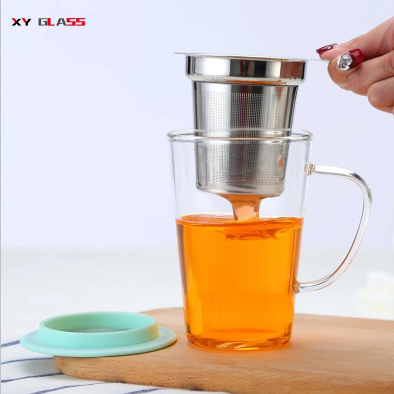 brief design with 304 stainless steel water filter thermo glass tea filter cup