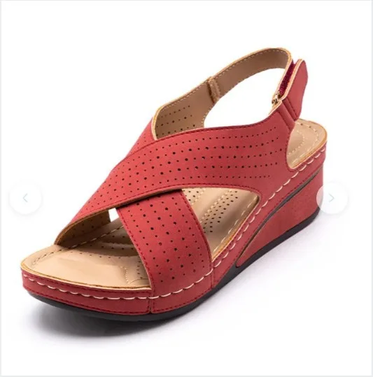 Women Sandals Summer 2021 Hollow Wedges Sandals Female Casual Leather socofy Retro  Sandalis woman Plus Size