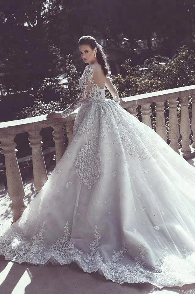 Manufacturer factory  sexy luxury Bridal  Gown Elegance  long sleeve Mermaid Wedding dress With Detachable China supplier