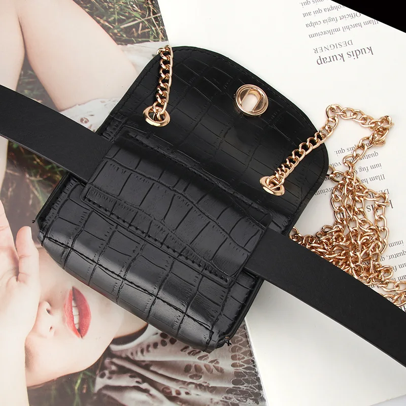 Stylish Mini Pouch Leopard Braided Chain Satchel Decorative Waist Bag Can Be Matched With Belt