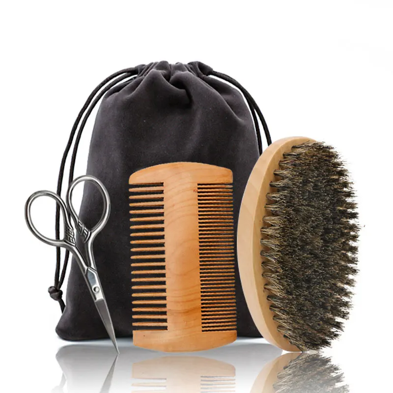 Yaeshii 3Pcs/set Beard Brush Kit Set beard comb brush Boar Bristle Shaving beard brush wooden