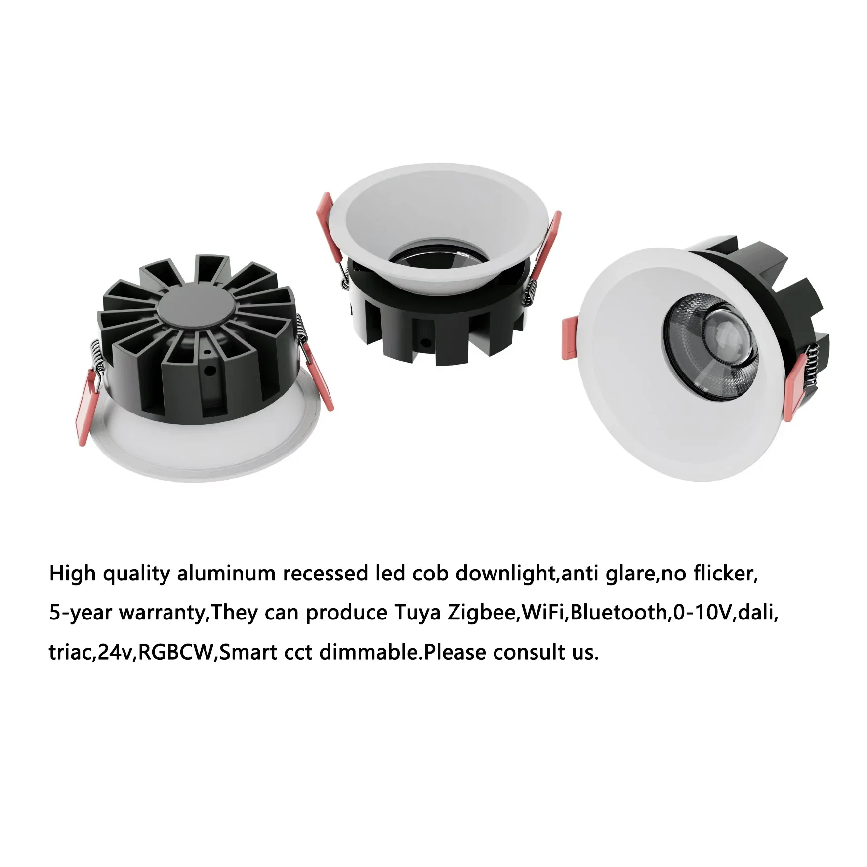 Aluminium black decorative led light spot led ceiling spot lights 0-10v dali triac  tuya zigbee dimmable recessed cob downlight