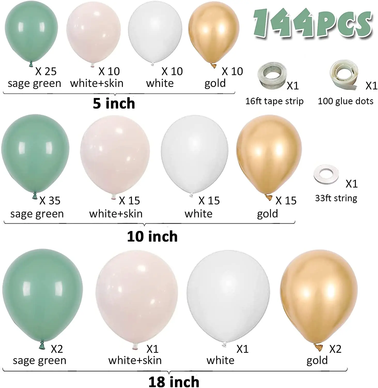 Sage Green Balloon Garland Arch Kit Olive Eucalyptus Green White Gold Double-Stuffed Blush Balloons  other wedding decorations