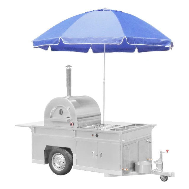 Stainless steel mobile pizza food trailers trucks fast food street food cart van for sale