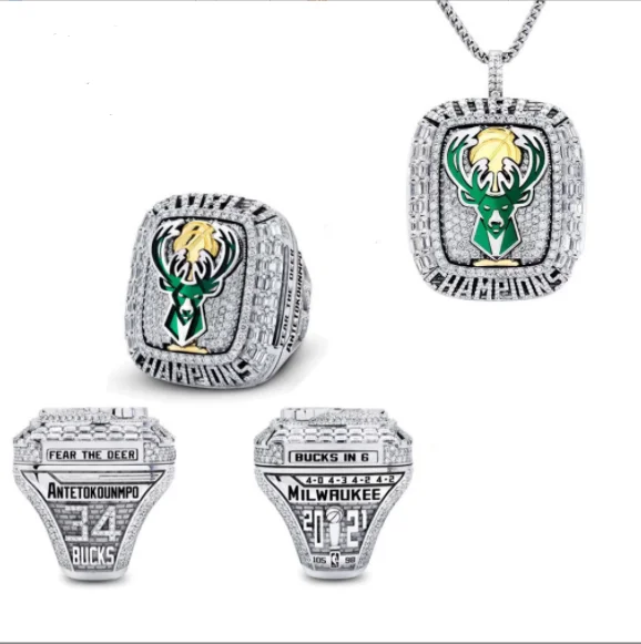2021 Milwaukee Bucks champions ring necklace flip ring open top basketball championship ring for teenagers, Club souvenirs