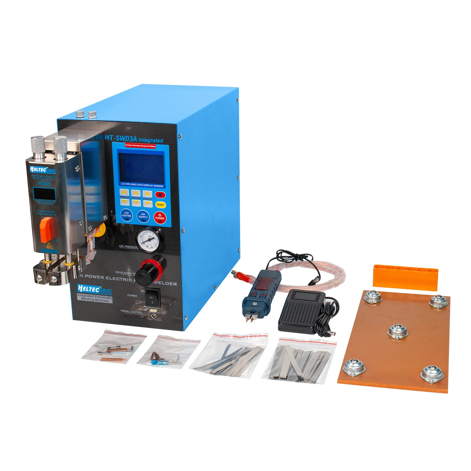 Pneumatic 6KW 1200A Spot Welding Machine With Built-In Air Compressor HT-SW03A Welding Point Battery Cell Welding Machine