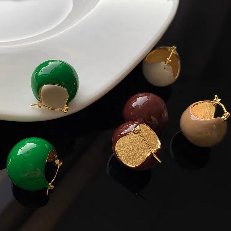 peichi INS fashion brass18k gold plated BV green enamel dangle ball earrings enamel jewelry for modern ladies