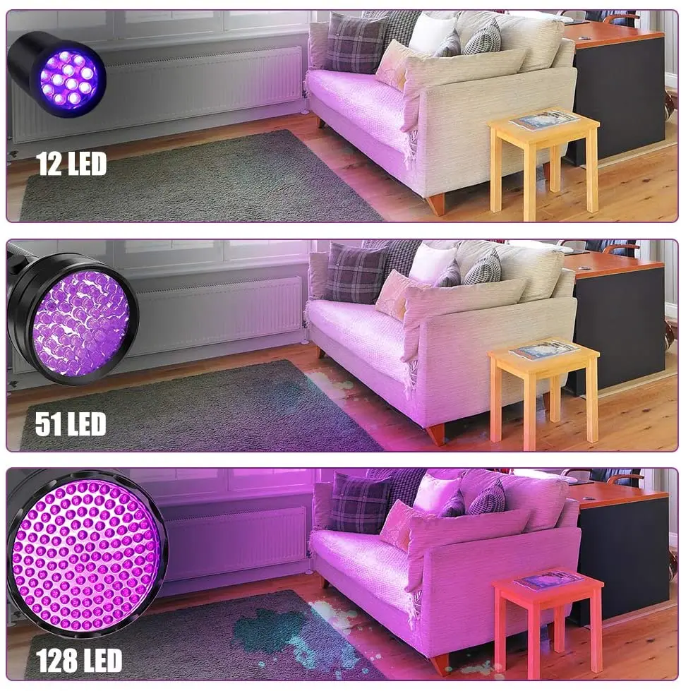 
128 LED Ultraviolet Blacklight 395NM Detector for Dog Urine For Dog/Cat Urine Dry Stains,Bed Bug 128 UV LED Flashlight 